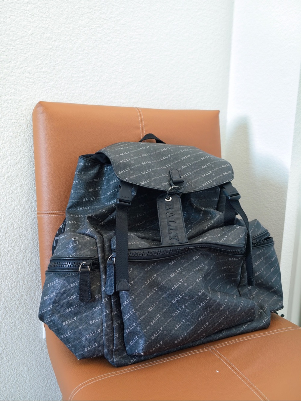 BALLY Black Logo-Print leather Men's Backpack